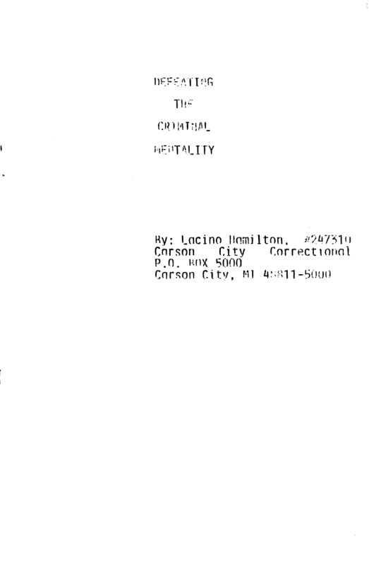 NEFEATTER Th= CRYATHAL PENTALTTY Ry: Lacino llamilton, #247510 Carson ~ City Correctional P.0. ROX 5000 carson City, M1 4:811-5000
